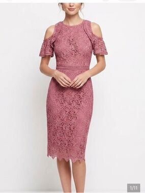 ANTONIO MELANI Dusty Rose Cold-Shoulder Lace Midi Dress